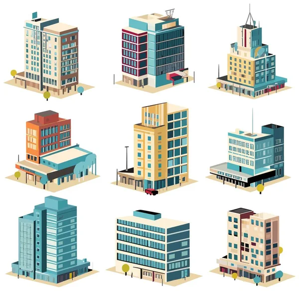 Set Vector Isometric Hospital Department Buildings Isolated White Background — Stock Vector