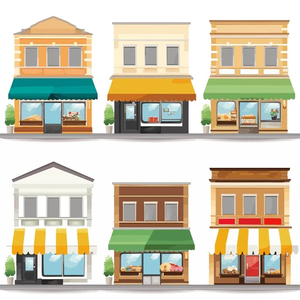 Set Vector Shop Buildings Isolated White Background — Stock Vector