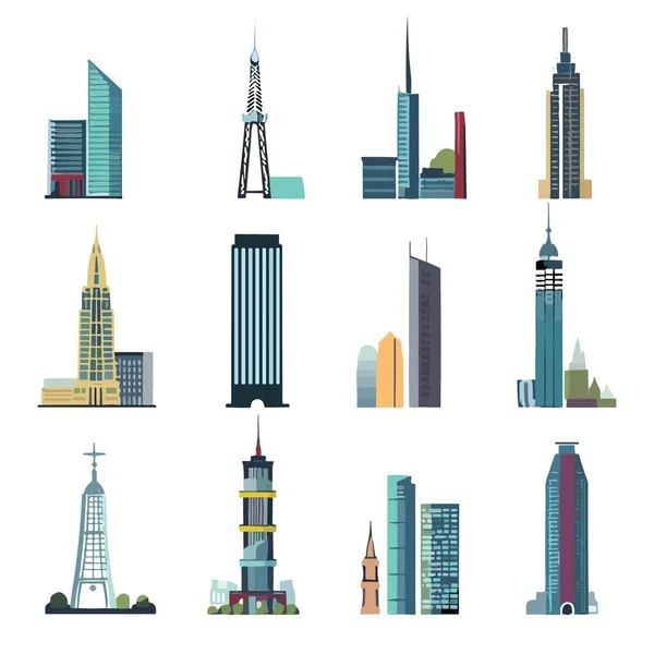 Set Vector Skyscraper Buildings Isolated White Background — Stock Vector