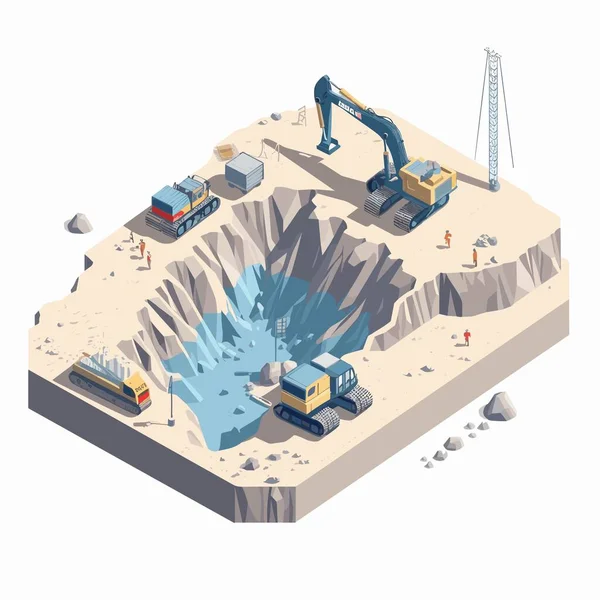Construction Site Vector Isometric Illustration Isolated White — Stock Vector