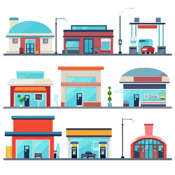 Collection Gas Station Vector Illustrations Isolated White — Stock Vector