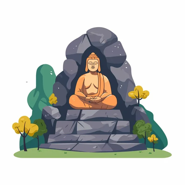Socha Buddhy Kamenných Schodech Vektorové Ilustrace — Stockový vektor