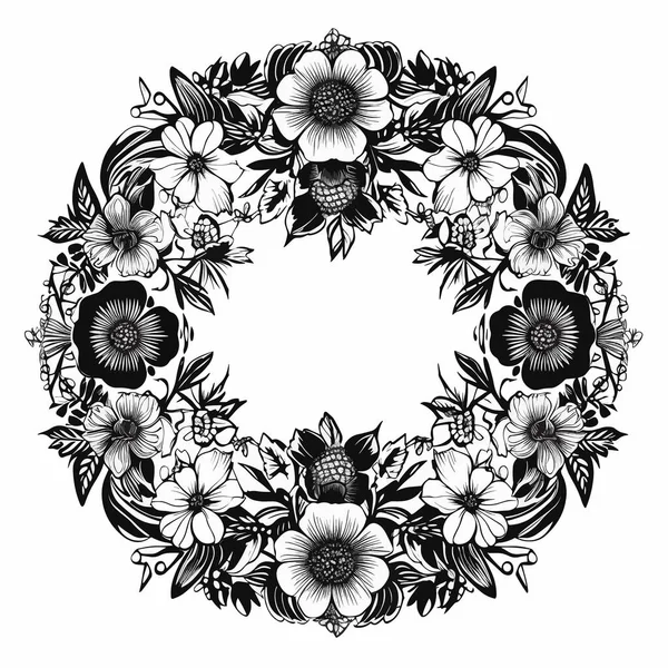 Runder Rahmen Aus Blumen Minimalistischer Stil Aus Botanischen Elementen Vektorillustration — Stockvektor