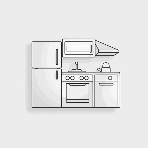 Cozinha Simples Vetor Preto Branco —  Vetores de Stock