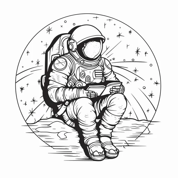 Astronauta Sentado Leitura Vetor Ilustração —  Vetores de Stock