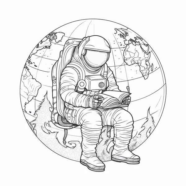 Astronaut Sitzt Und Liest Vektor Illustration — Stockvektor
