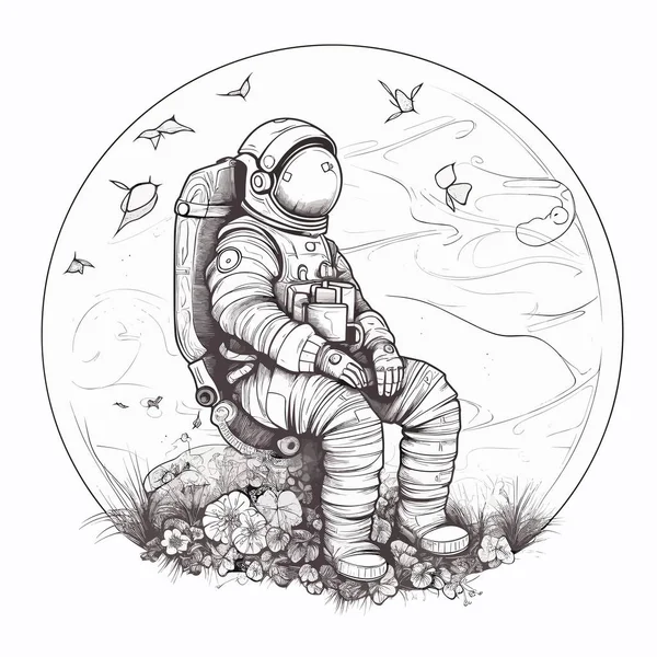 Astronaut Sitzt Auf Bodenvektor Illustration — Stockvektor