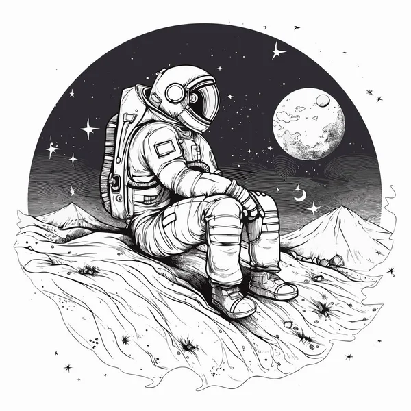 Astronauta Sentado Ilustração Vetor Terrestre —  Vetores de Stock