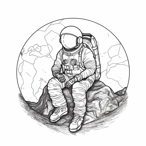 Astronauta Sentado Ilustração Vetor Terrestre —  Vetores de Stock