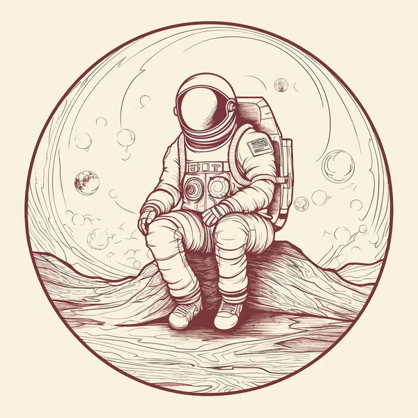宇航员坐在地面矢量图解上 — 图库矢量图片