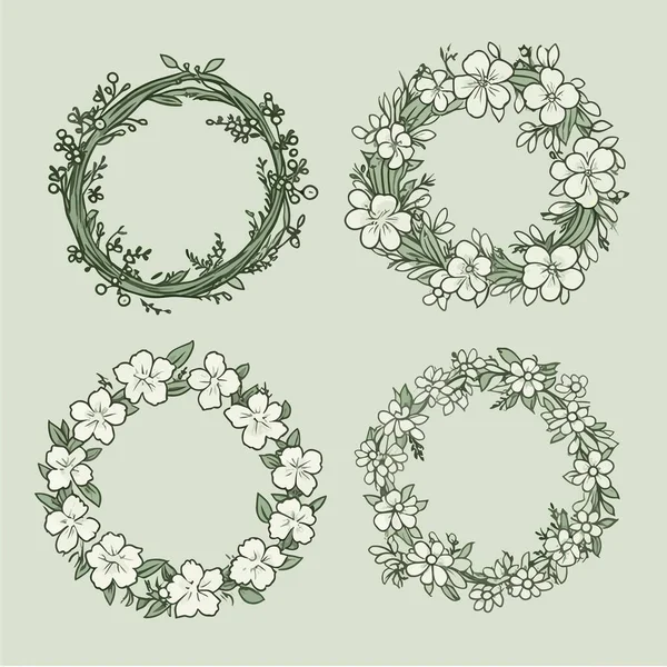 Bloemen Vector Ronde Ornament Frame — Stockvector