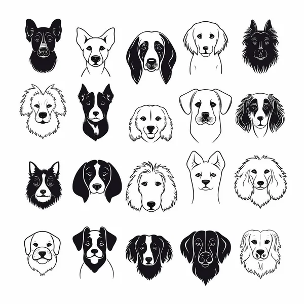 黒と白の犬の異なる種類のコレクション — ストックベクタ