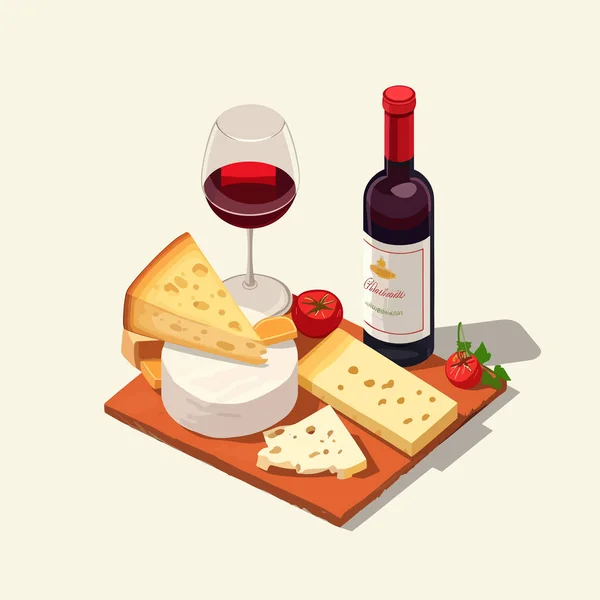 Víno Sýr Izometrické Izolované Bílém — Stockový vektor