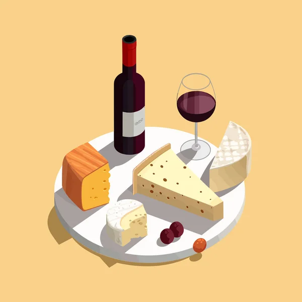 Wine Cheese Isometric Isolated White — Stock Vector