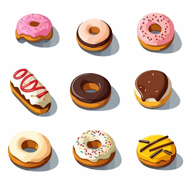 Donuts Set Vector Isometric Isolated White — Stock Vector