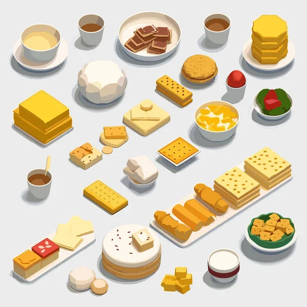 Eenvoudige Voedselverzameling Isometrische Geïsoleerd Wit — Stockvector
