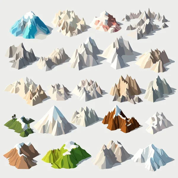 Mountains Tiles Collection Isometric Isolated White — Stock Vector