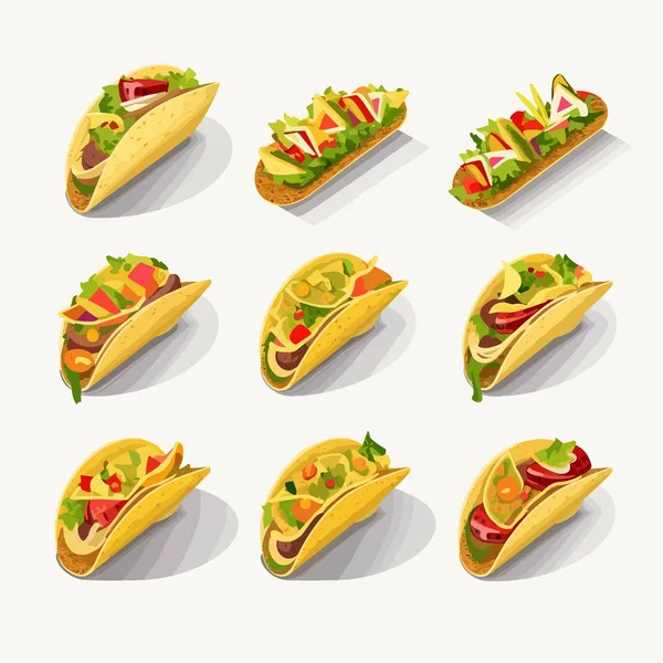 Tacos Collection Isométrique Isolé Sur Blanc — Image vectorielle