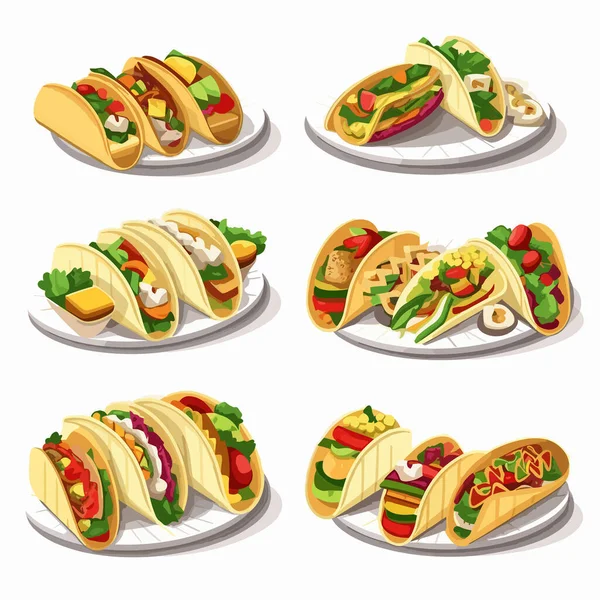 Kolekcja Tacos Izometryczna Izolowana Białym — Wektor stockowy