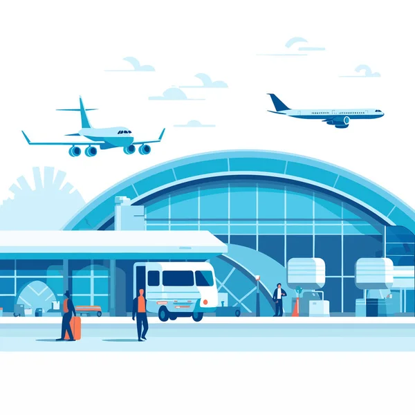 Flughafen Mit Flugzeugen Vektor Illustration Isoliert — Stockvektor