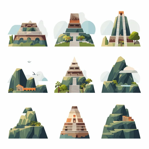 Machu Picchu Set Vektor Isoliert Auf Weiß — Stockvektor