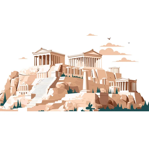 Wektor Akropolu Izolowany Białym — Wektor stockowy