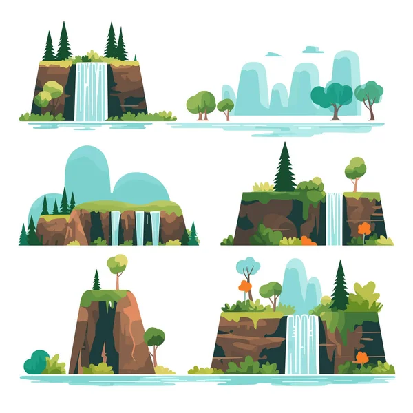 Waterfall Set Vector Isolated White — Stock Vector