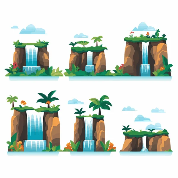 Waterfall Set Vector Isolated White — Stock Vector