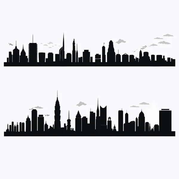 Città Skyline Silhouette Vettore Bianco Nero — Vettoriale Stock