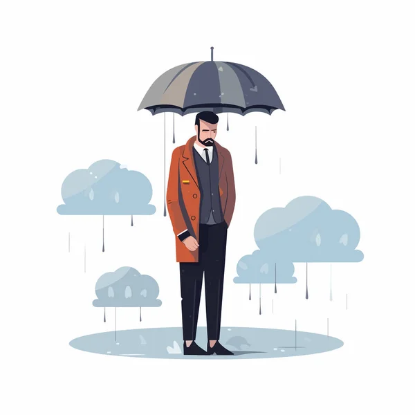 Hombre Deprimido Traje Bajo Paraguas Vector Aislado — Vector de stock