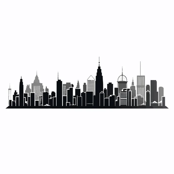 Città Skyline Silhouette Vettore Bianco Nero — Vettoriale Stock