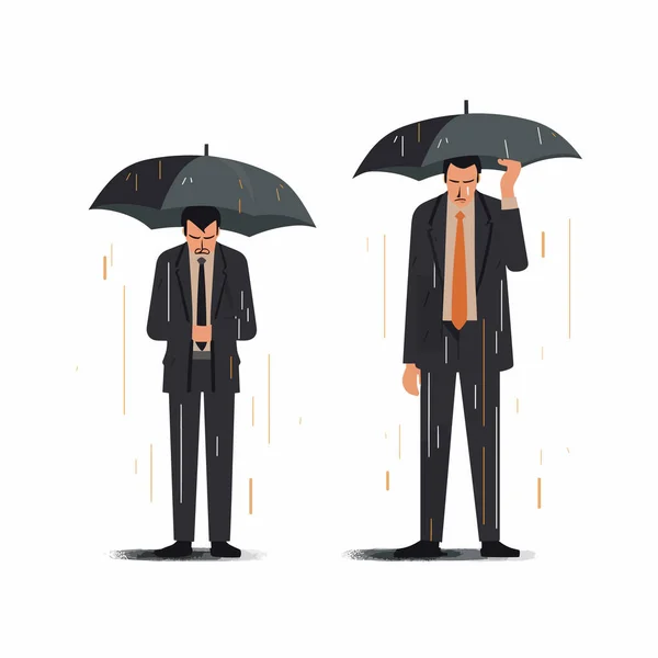 Depressiver Mann Anzug Unter Schirm Isoliert — Stockvektor