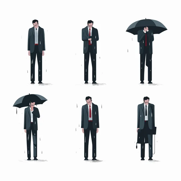Homme Déprimé Costume Sous Parapluie Vecteur Isolé — Image vectorielle