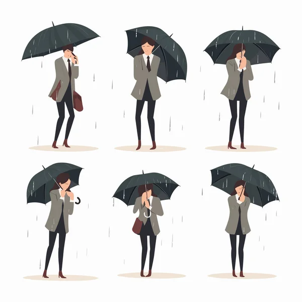 Depressed Woman Suit Umbrella Vector Isolated — Stock Vector