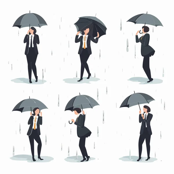 Depressive Frau Anzug Unter Schirm Isoliert — Stockvektor
