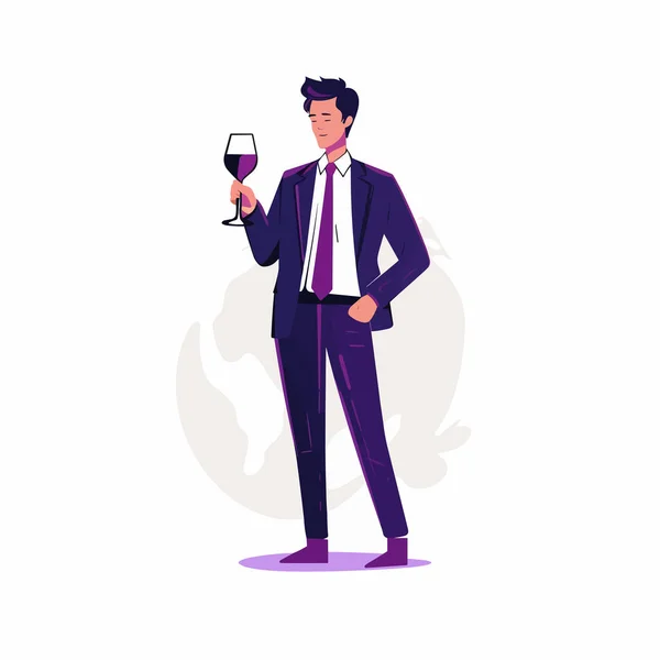 Man Suit Holding Glass Vine Vector Isolated — Stock Vector
