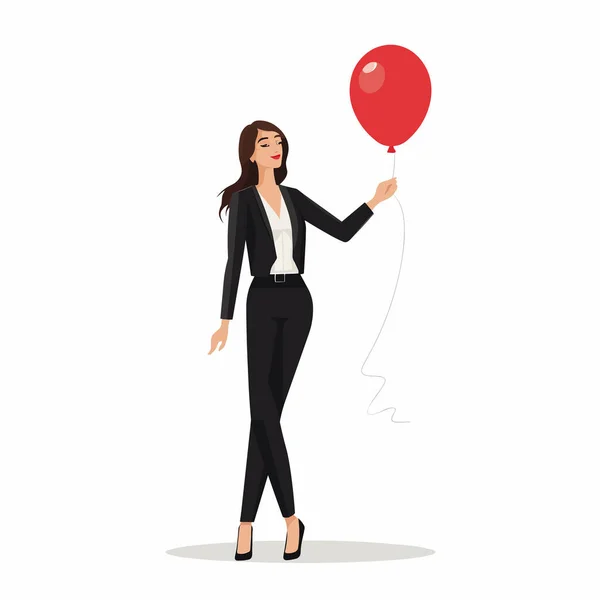 Žena Obleku Drží Červený Balón Vektor Izolovaný — Stockový vektor
