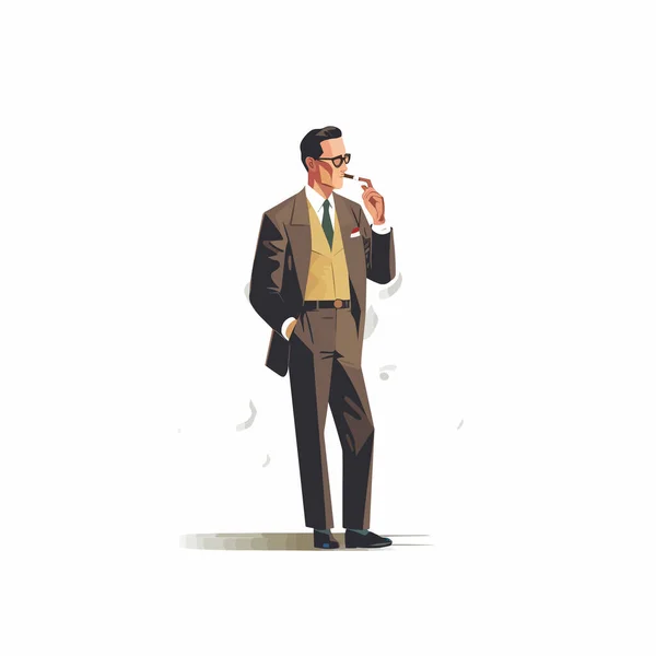 Homme Costume Fumant Vecteur Cigare Isolé — Image vectorielle