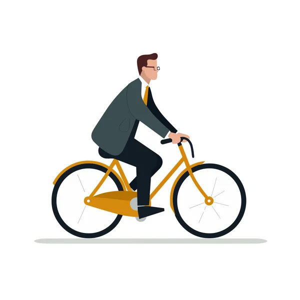 Man Suit Riding Bicycle Vector Isolated — Stock Vector