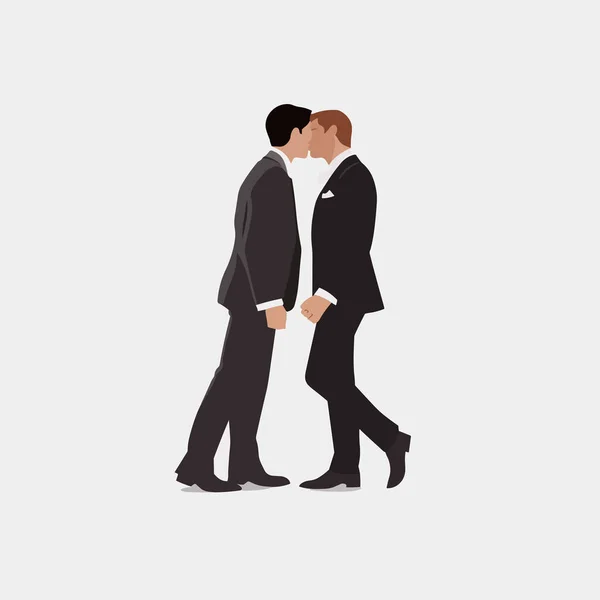 Dwóch Mężczyzn Garniturze Wektor Ślubny Odizolowanych Całowanie Duma Miesiąca — Wektor stockowy