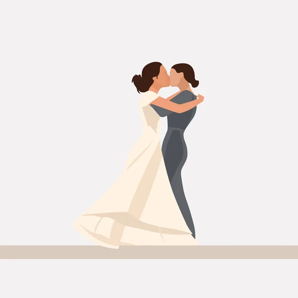 Duas Mulheres Vetor Casamento Isolado Beijando Mês Orgulho — Vetor de Stock