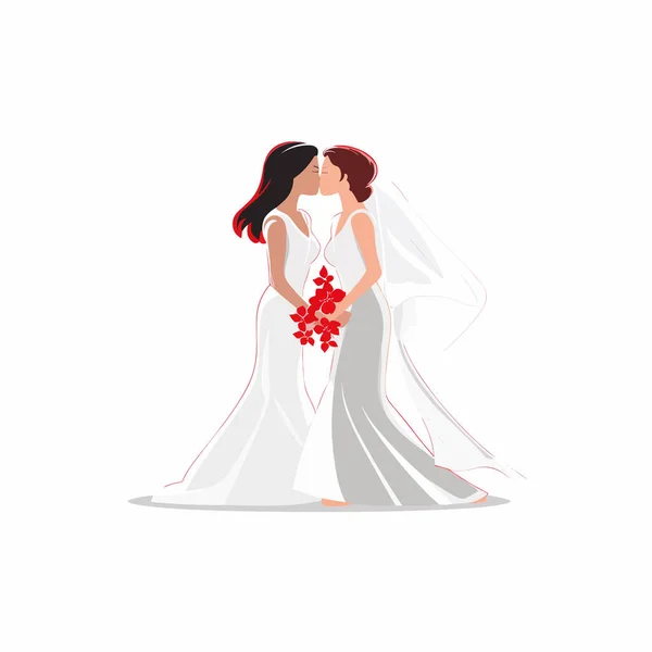 Δύο Γυναίκες Διάνυσμα Γάμου Απομονώνονται Φιλιά Μήνα Υπερηφάνειας — Διανυσματικό Αρχείο
