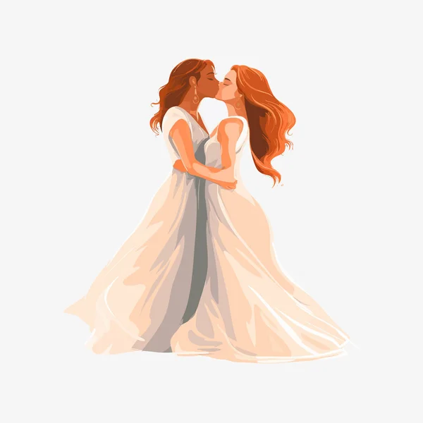 Dwie Kobiety Wektor Ślubu Odizolowane Całowanie Duma Miesiąca — Wektor stockowy