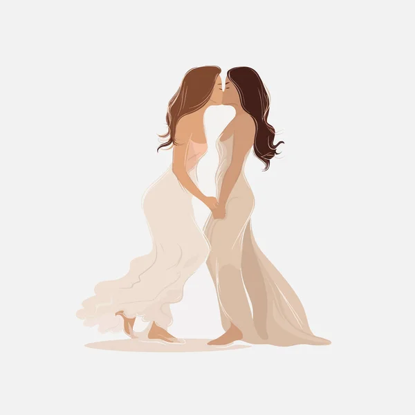 Duas Mulheres Vetor Casamento Isolado Beijando Mês Orgulho — Vetor de Stock