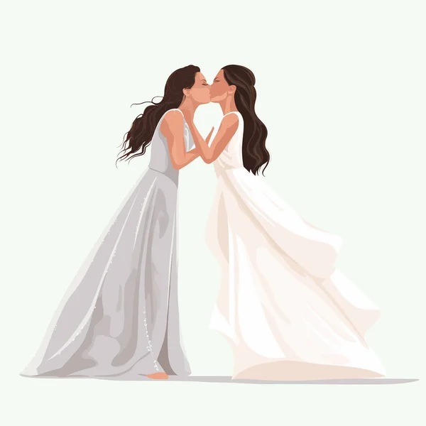 Zwei Frauen Hochzeitsvektor Isoliert Küssen Stolzer Monat — Stockvektor