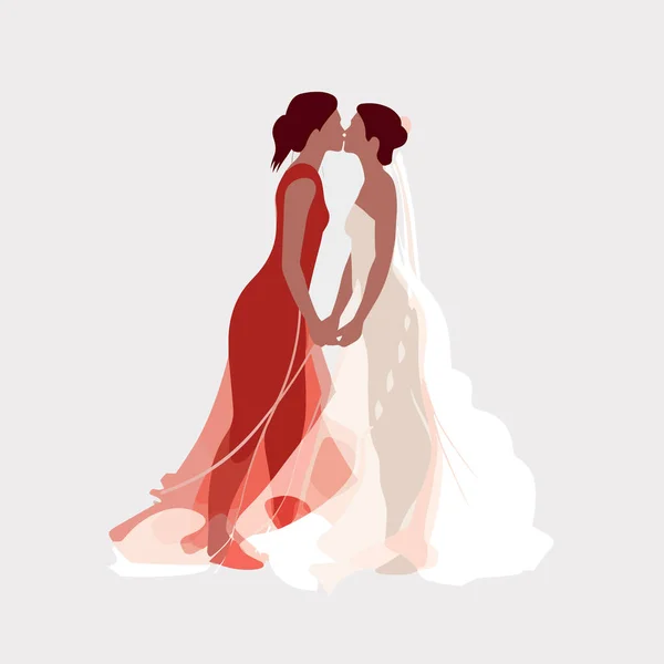 Δύο Γυναίκες Διάνυσμα Γάμου Απομονώνονται Φιλιά Μήνα Υπερηφάνειας — Διανυσματικό Αρχείο