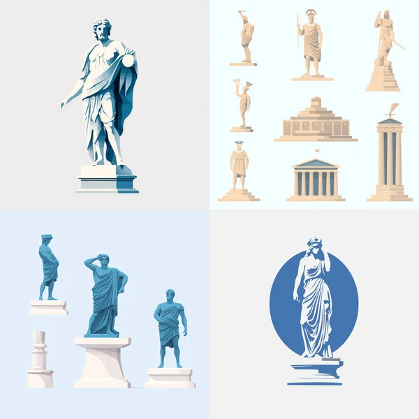 Griechische Statue Setzte Vektor Isoliert — Stockvektor
