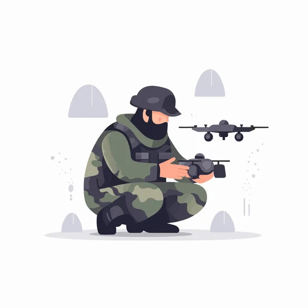 Soldado Com Vetor Drone Isolado — Vetor de Stock