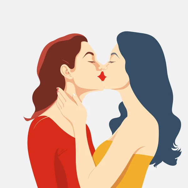 Duas Mulheres Beijando Vetor Isolado Mês Orgulho — Vetor de Stock