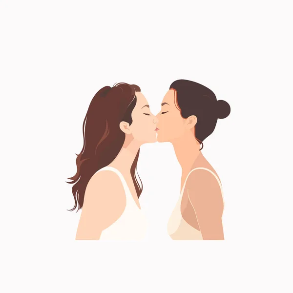 Dua Wanita Mencium Vektor Terisolasi Bulan Membanggakan - Stok Vektor